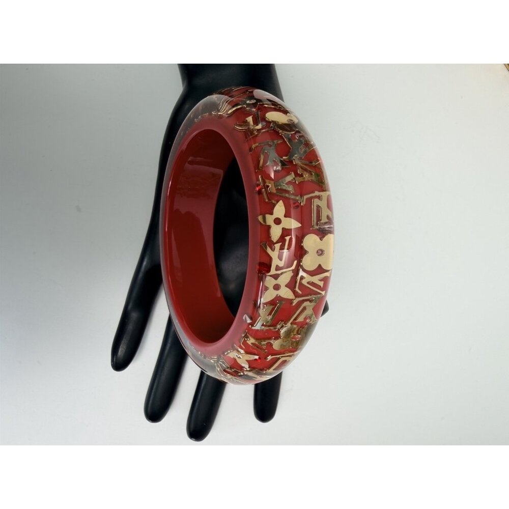 Louis Vuitton Red Lucite Chunky Monogram Bangle Bracelet Statement Sz 8" - Picture 8 of 13